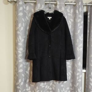 Coldwater Creek Black Button Front Faux Suede & Faux Fur Lined Coat 14P